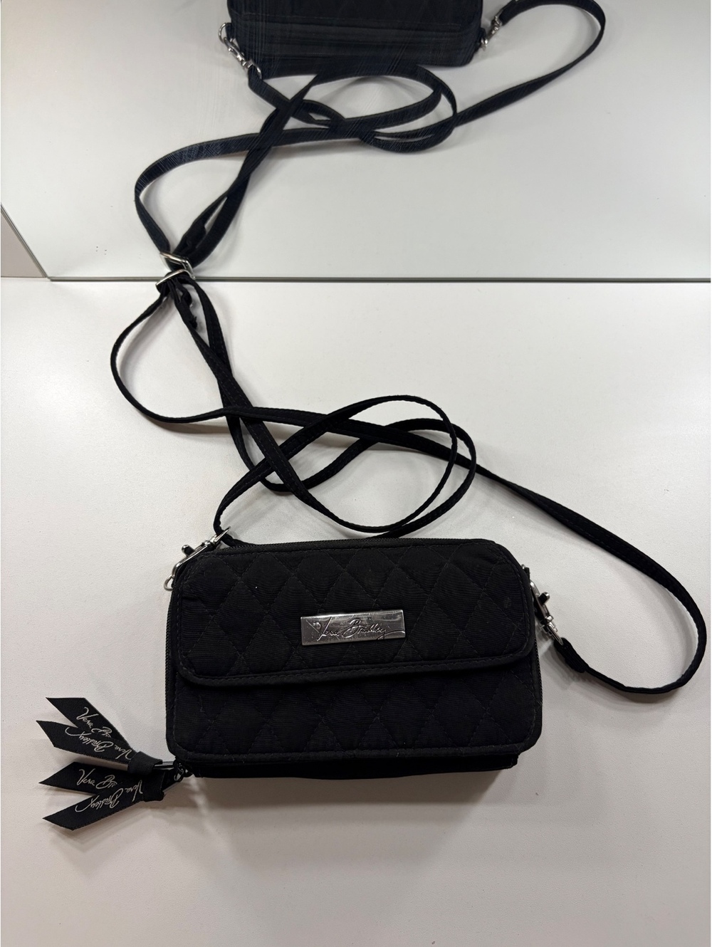 Vera Bradley Black Quilted Crossbody Bag with Ribbon Zipper Pulls